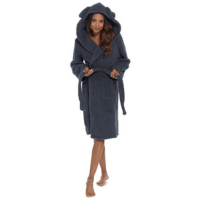 Ladies Foxbury Cockapoo Sherpa Hooded Knee Length Gown with Ears - Charcoal
